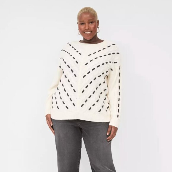 Lane Bryant Crew-Neck Contrast-Stitch Sweater Size 26/28 - Picture 1 of 11